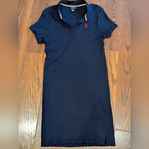 U.S. Polo Assn. Blue Polo Shirt Dress with Red Accent Preppy Collegiate Academia